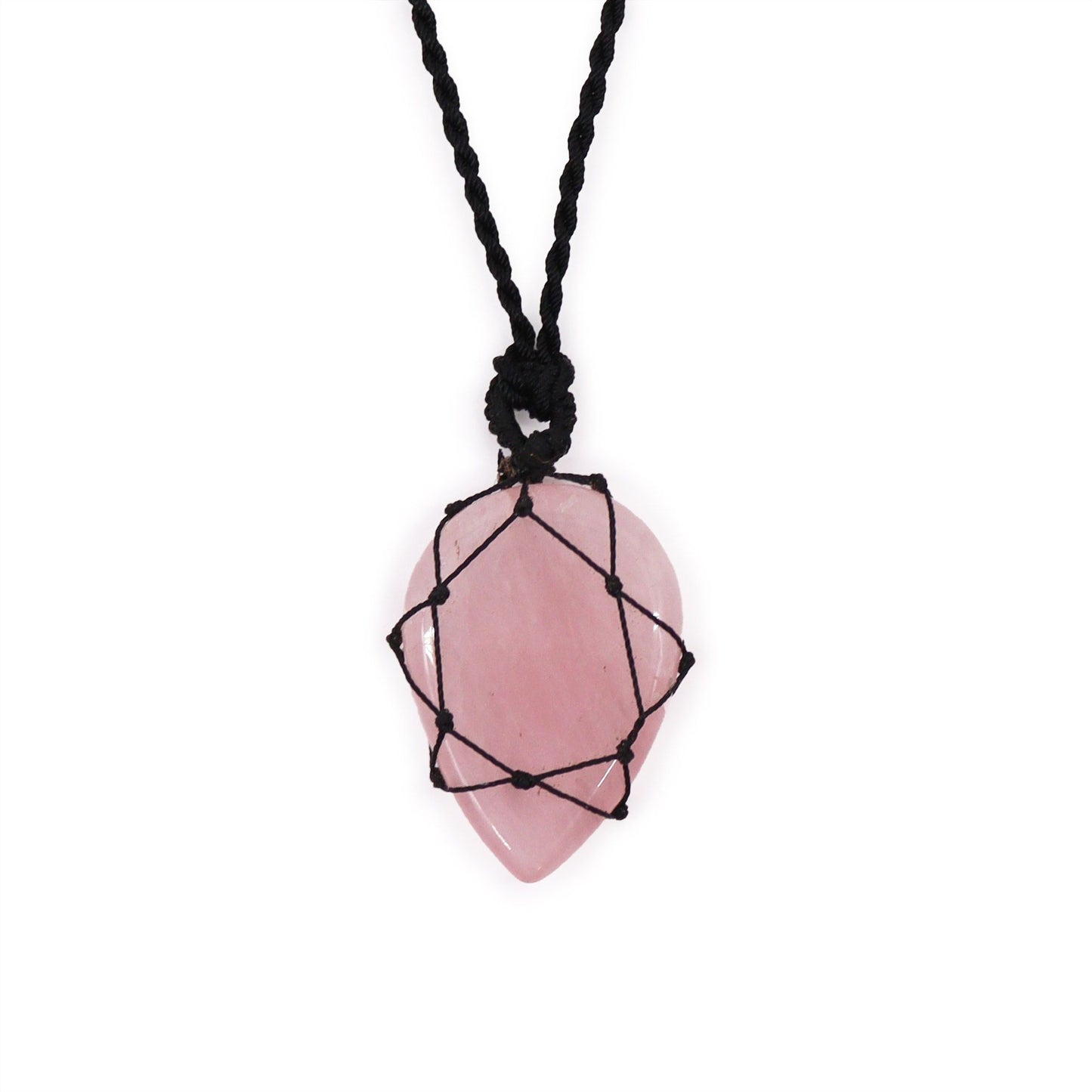 Laced Gemstone Teardrop Pendant – Rose Quartz | Love & Healing Crystal Necklace