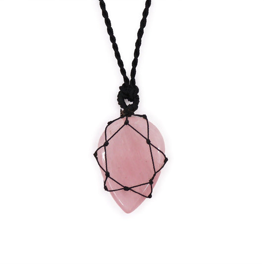 Laced Gemstone Teardrop Pendant – Rose Quartz | Love & Healing Crystal Necklace