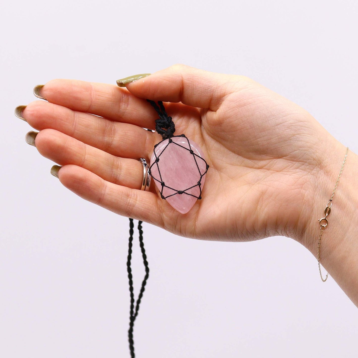 Laced Gemstone Teardrop Pendant – Rose Quartz | Love & Healing Crystal Necklace