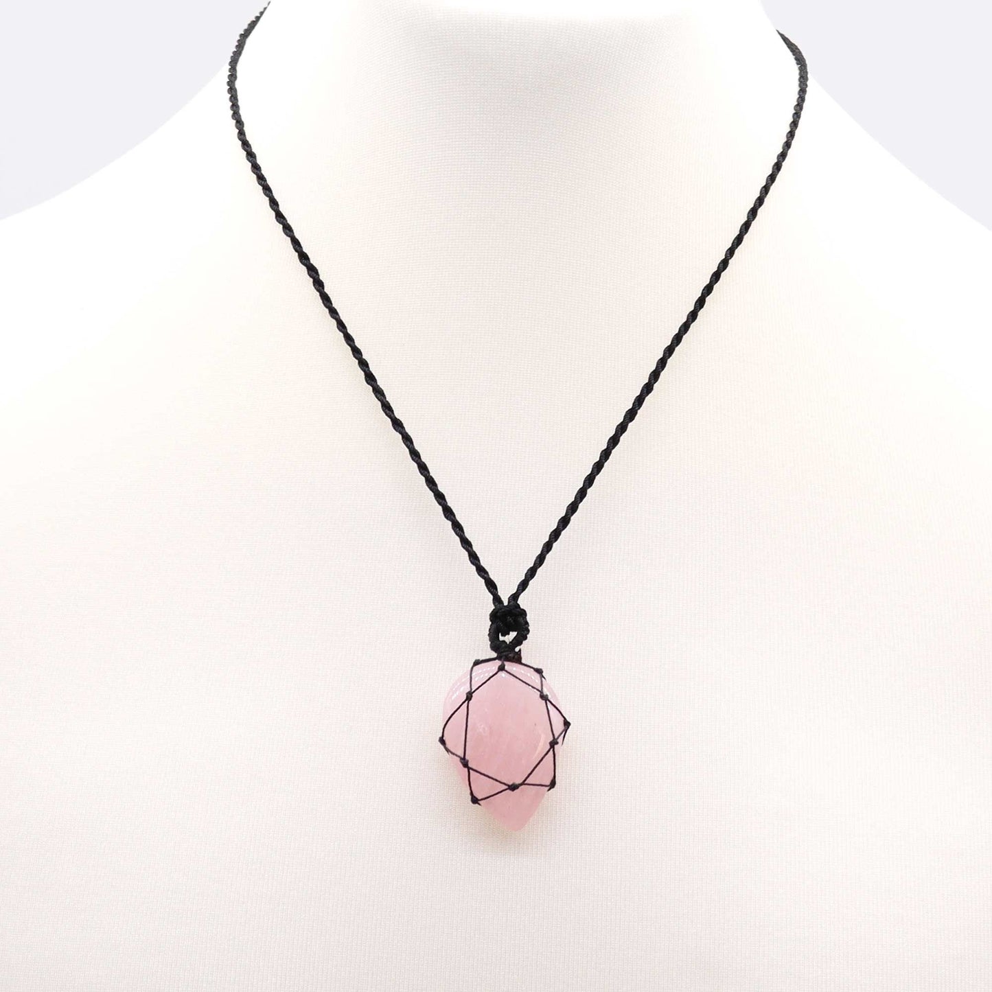 Laced Gemstone Teardrop Pendant – Rose Quartz | Love & Healing Crystal Necklace
